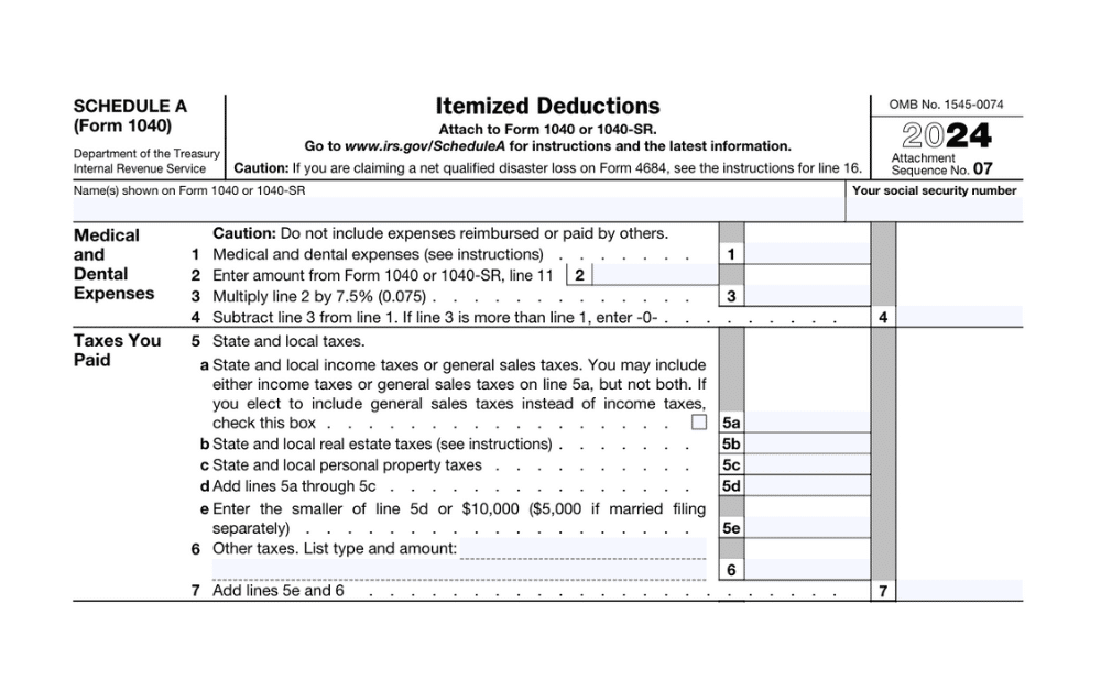 schedule A form 1040