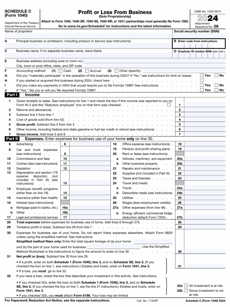 Schedule C form 1040