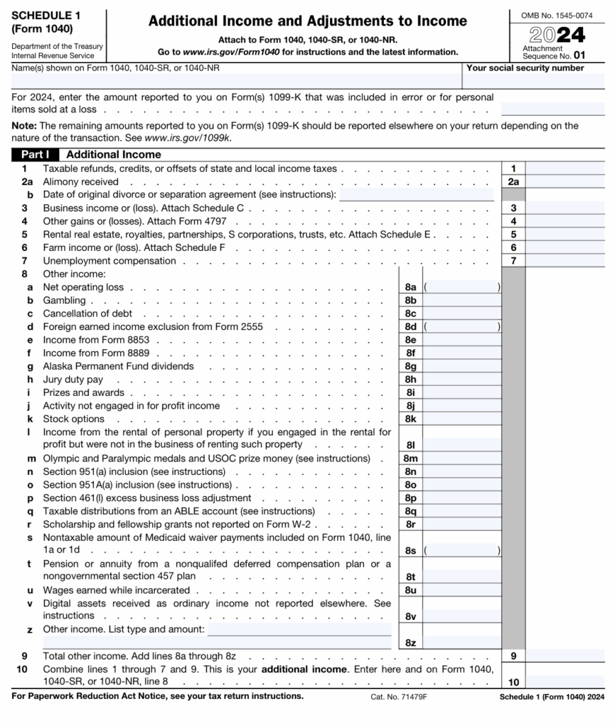 Form 1040 Schedule 1 Part 1