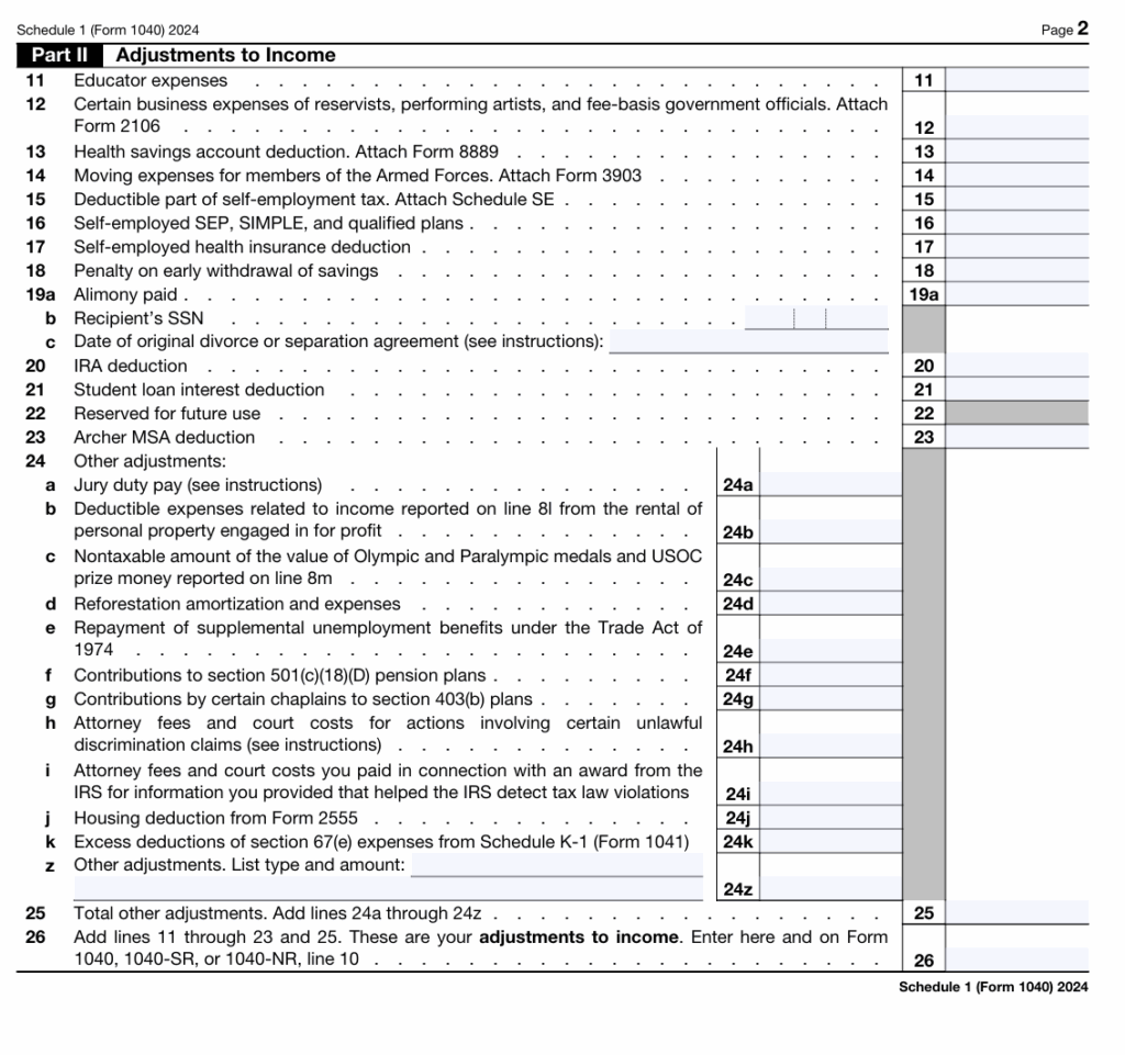Form 1040 Schedule 1 Part 2