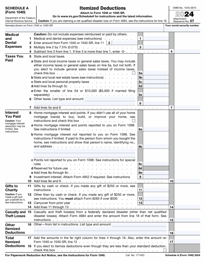 Schedule A Form 1040